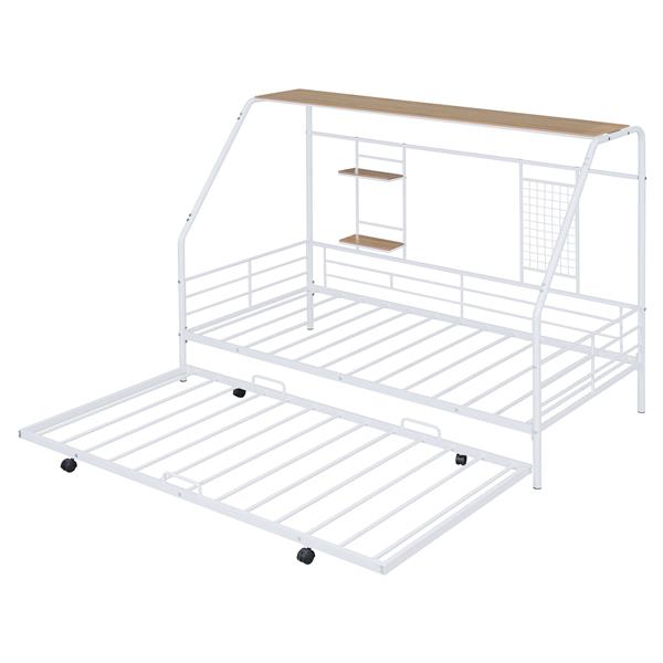 Twin Size Metal House Bed with Trundle, White