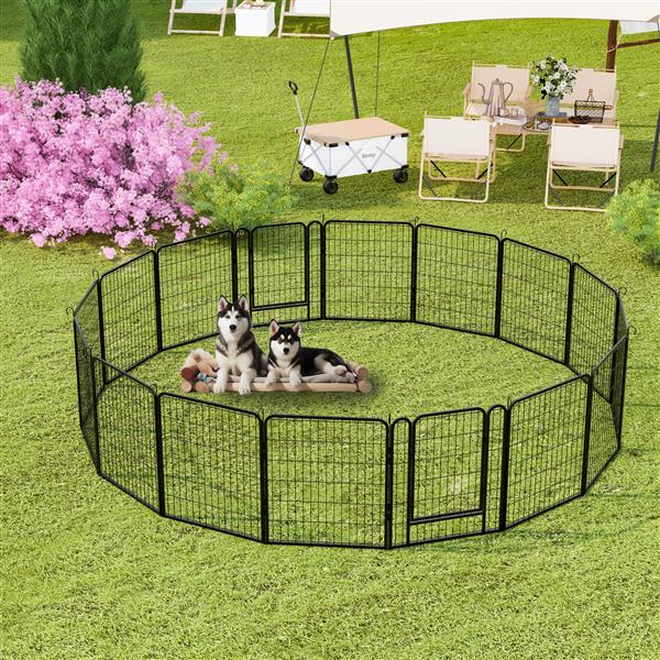 16 Panels Heavy Duty Metal Playpen with door,31.7"H Dog Fence Pet Exercise Pen for Outdoor