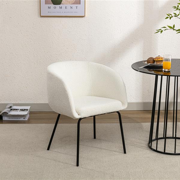 039-Set of 1 Boucle Fabric Dining Chair With Black Metal Legs,Ivory