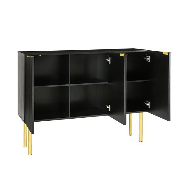 Modern Simple & Luxury Style Sideboard Particle Board & MDF Board Cabinet with Gold Metal Legs & Handles, Adjustable Shelves for Living Room, Dining Room (Black)