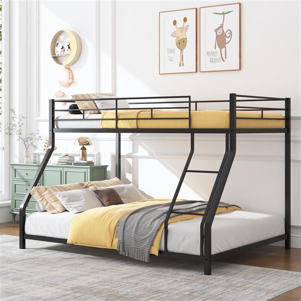 Twin Over Twin Metal Bunk Bed with Trundle Heavy Duty Twin Size Metal Bunk Beds Frame with 2 Side Ladders Convertible Bunkbed with Safety Guard Rails,No Box Spring Needed (Black/Silver)