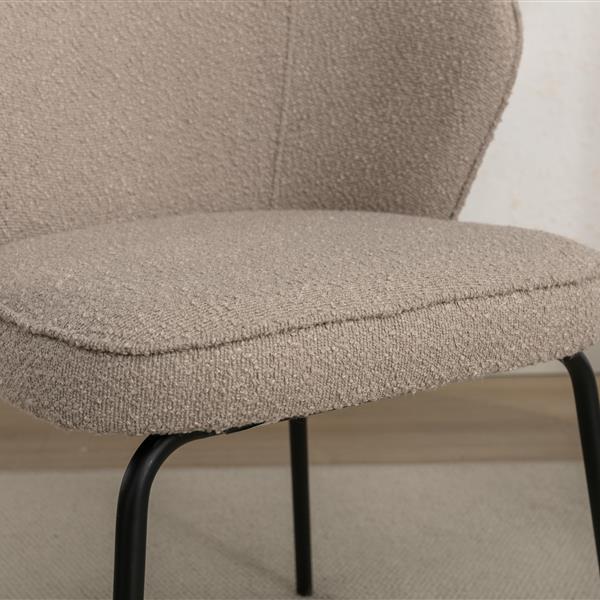 041-Set of 1 Boucle Fabric Dining Chair With Black Metal Legs,Light Coffee