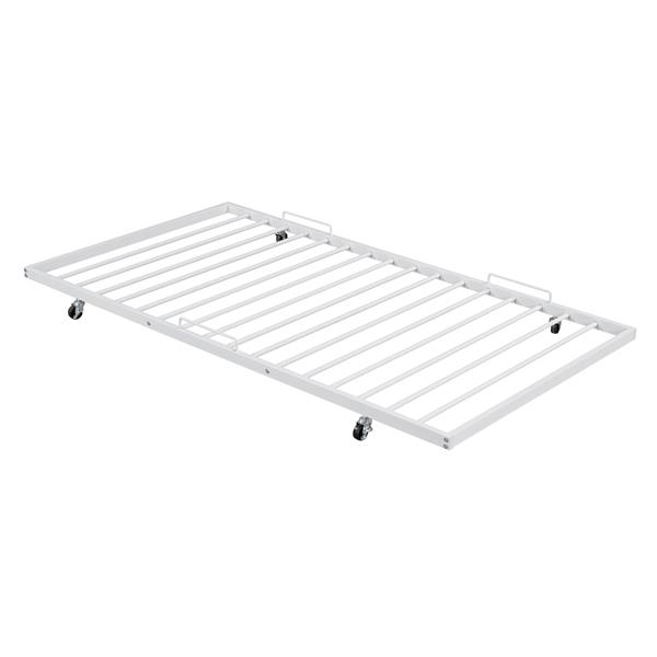 Twin Size Metal Daybed with Curved Handle Design and Twin Size Trundle, White