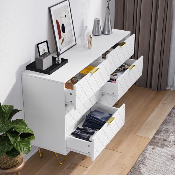 Modern white 6 Drawers for Bedroom,Wooden drawers with Gold Handles, Chest Dresser with Deep Drawers for living room 