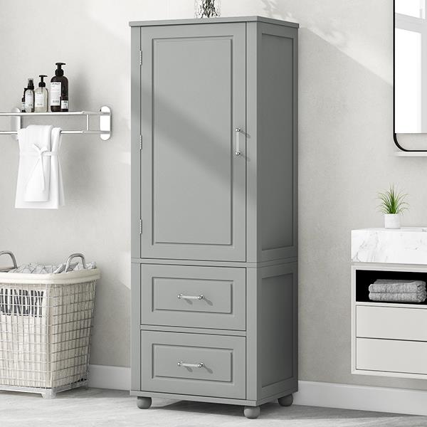 Tall Bathroom Storage Cabinet, Freestanding Storage Cabinet with Two Drawers and Adjustable Shelf, MDF Board with Painted Finish, Grey