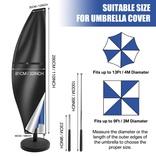 280cm Garden Parasol Cover Patio Umbrella Heavy Duty Waterproof Furniture Protector