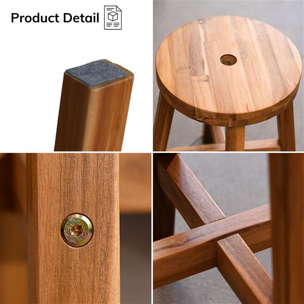 Acacia Wood Stool Round Top Chairs Best Ideas End Tables For Sofas Sub-stool for Living Room Bedside Strong Weight Capacity Upto 250 LBS, Natural Color