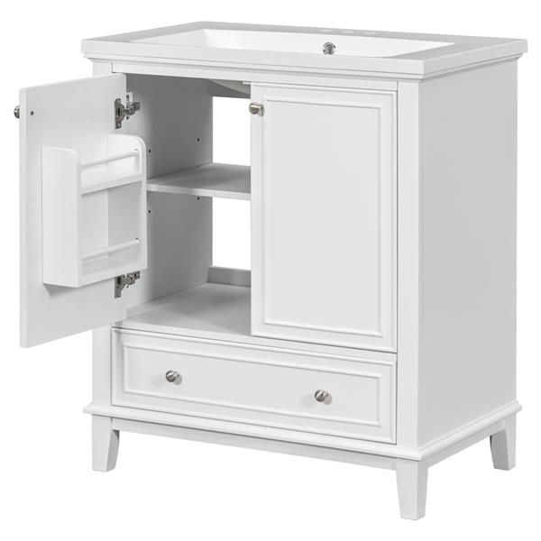 30" Bathroom Vanity with Sink Combo, Multi-functional Bathroom Cabinet with Doors and Drawer, Solid Frame and MDF Board, White