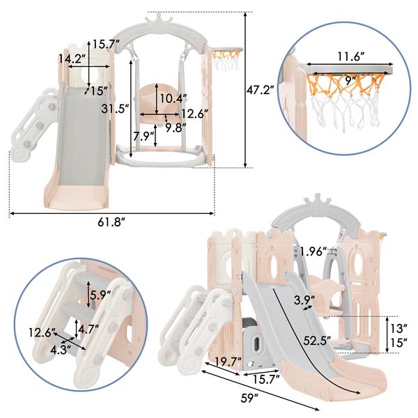 Toddler Slide and Swing Set 5 in 1, Kids Playground Climber Slide Playset with Basketball Hoop  Combination for Babies Indoor & Outdoor