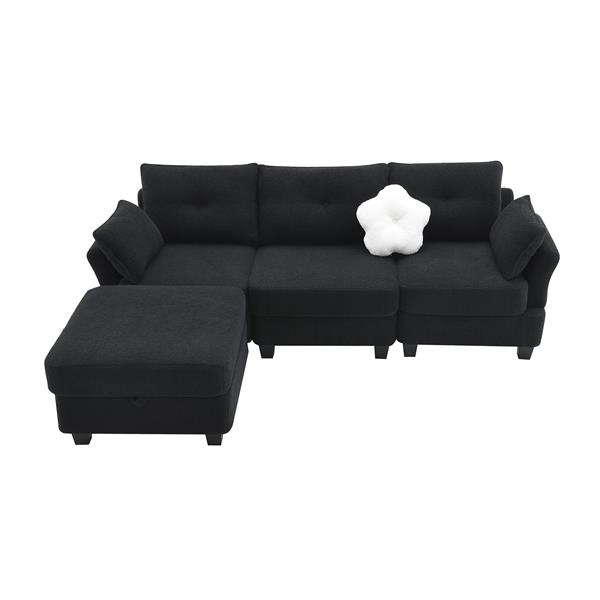 [VIDEO provided] [New] 92*63"Modern Teddy Velvet Sectional Sofa,Charging Ports on Each Side,L-shaped Couch with Storage Ottoman,4 seat Interior Furniture for Living Room, Apartment,3 Colors(3 pillows)