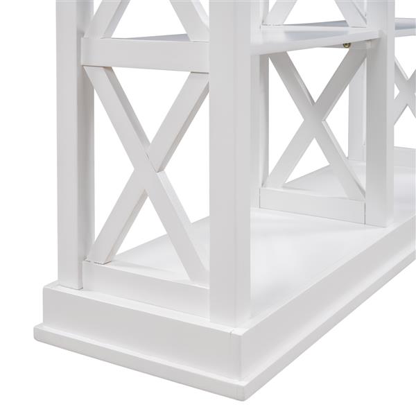 Console Table with 3-Tier Open Storage Spaces and "X" Legs, Narrow Sofa Entry Table for Living Room (White)