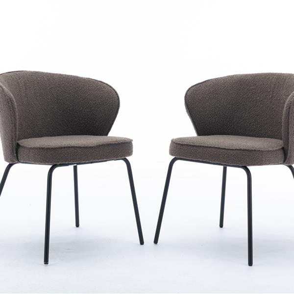 042-Set of 2 Boucle Fabric Dining Chairs With Black Metal Legs,Dark Brown