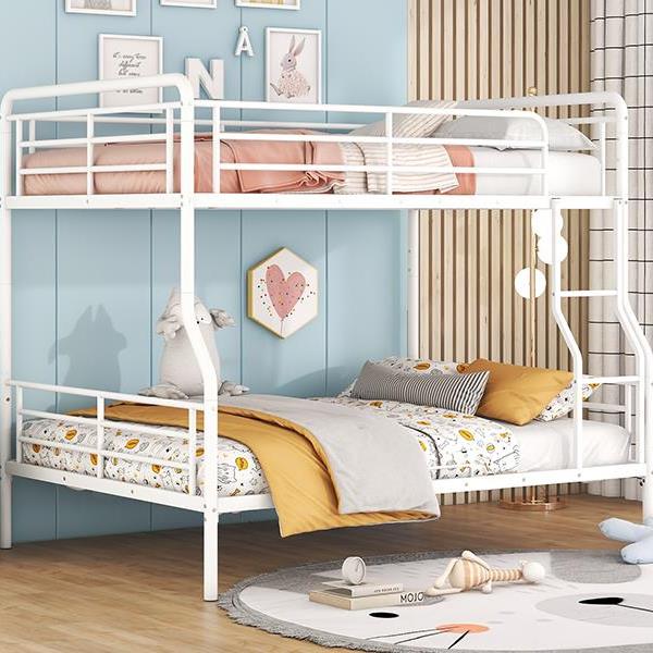 Full XL Over Queen Metal Bunk Bed, White