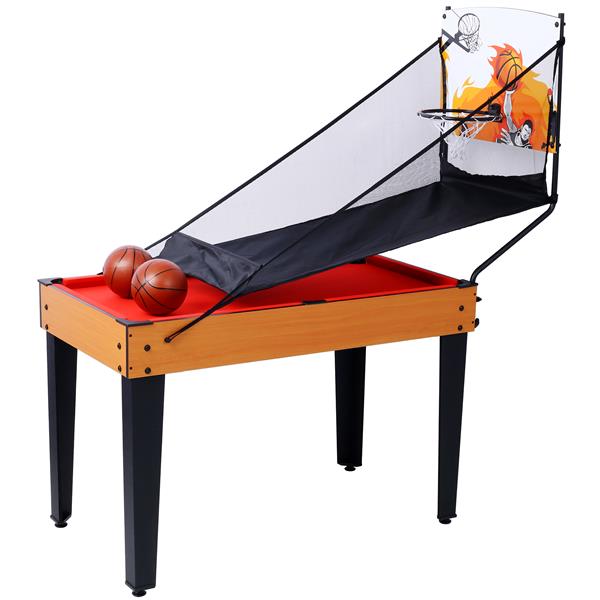 5-in-1 Multi-Game Table - Billiards, Push Hockey, Foosball, Ping Pong, and Basketball  brown/red