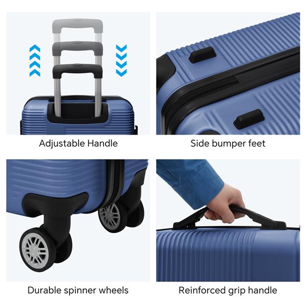 Luggage 4 Piece Set with Spinner Wheels, Hardshell Lightweight Suitcase with TSA Lock,Checked Luggage,Dark Blue(12/20/24/28in)