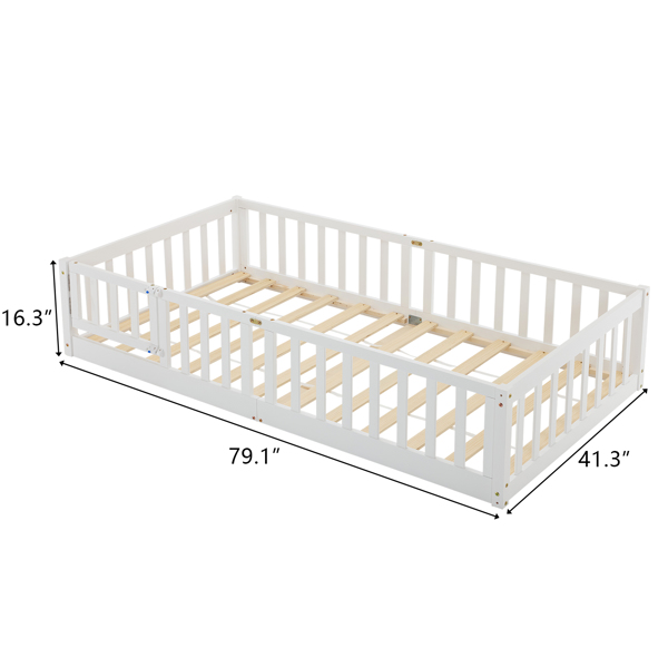 Fence Bed With Door With Boards White Painted Pine Twin Children's Bed