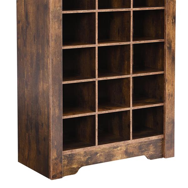 Stylish Design 30 Shoe Cubby Console, Contemporary Shoe Cabinet with Multiple Storage Capacity, Free Standing Tall Cabinet with Versatile Use for Hallway,  Bedroom, Rustic Brown