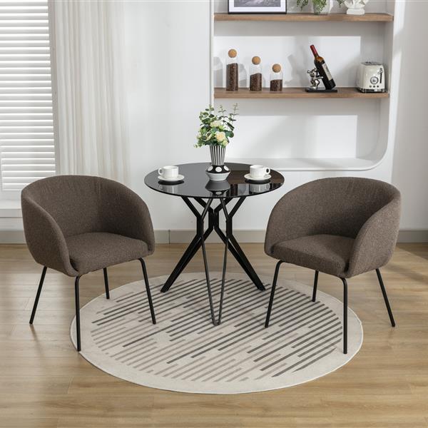 040-Set of 2 Boucle Fabric Dining Chairs With Black Metal Legs,Dark Brown