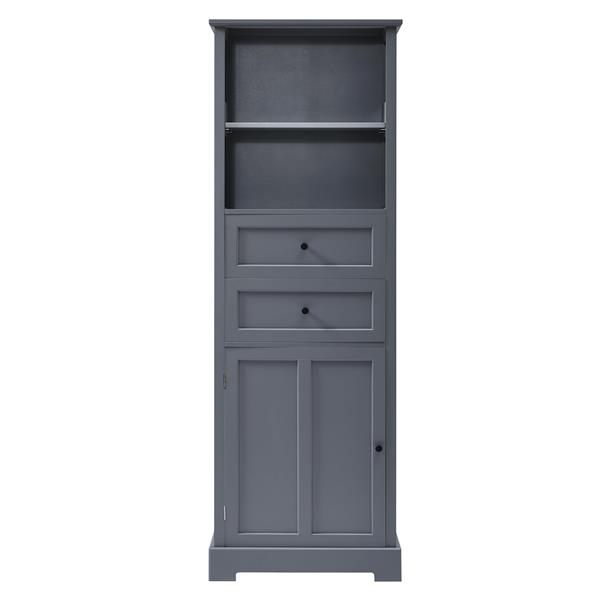 Bathroom Storage Cabinet, Tall Storage Cabinet with Two Drawers, Open Storage, Adjustable Shelf, Grey