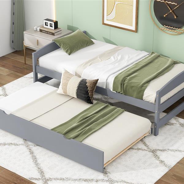 Twin Size Platform Bed with Twin Size Trundle, Gray