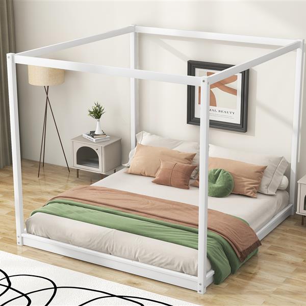 King Size Canopy Platform Bed with Support Legs,White