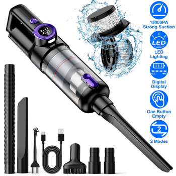 3 In 1 Handheld Vacuum Cleaner Cordless Car Vacuum 15000PA Rechargeable Duster with 2 Modes 2 Washable Filters Digital Display