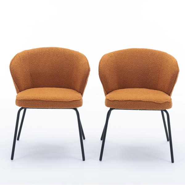 042-Set of 2 Boucle Fabric Dining Chairs With Black Metal Legs,Ginger