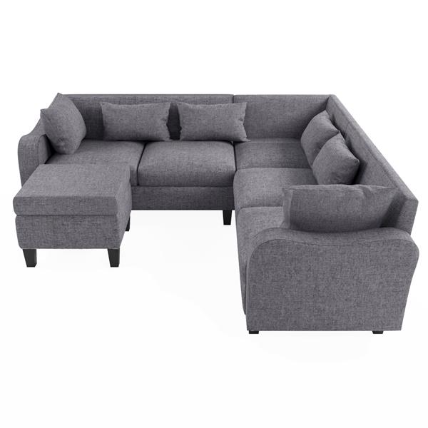 [New]87" Modern Sectional Sofa with coffee table,6-Seat Couch Set with Storage Ottoman,Various Combinations,L-Shape Indoor Furniture with Unique Armrests for Living Room,Apartment, 2 Colors(6 pillows)