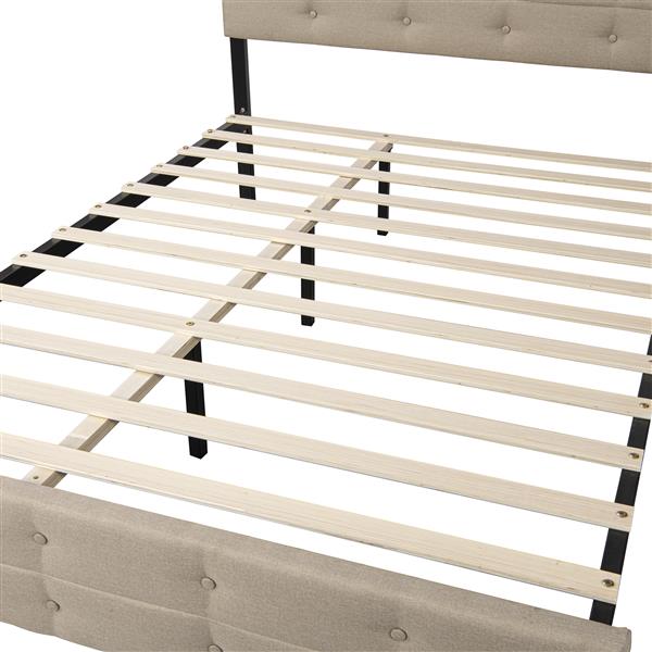 Queen Size Upholstered Platform Bed Frame with 4 Storage Drawers, Adjustable Linen Headboard, Wooden Slats Support, No Box Spring Needed, Easy Assembly, Light Beige