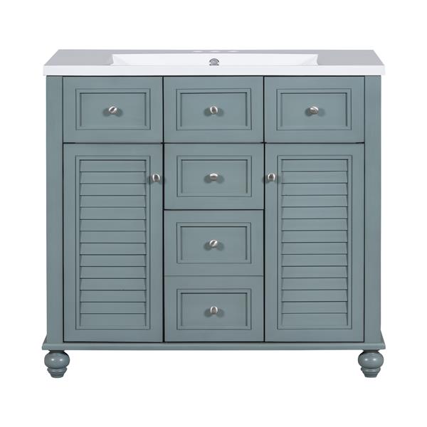 36" Bathroom Vanity Cabinet with Sink Combo Set, Undermount Resin Sink, Free Standing Vanity Set with 2 Drawers& Soft Closing Doors, Solid Wood Frame Bathroom Cabinet, Blue