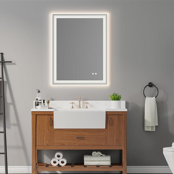 36×28 inch LED-Lit bathroom mirror, wall mounted anti-fog memory Adjustable Brightness front and back light Rectangular Vanity mirror