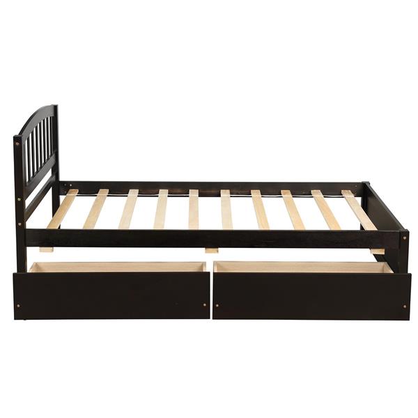 Twin Platform Storage Bed Wood Bed Frame with Two Drawers and Headboard, Espress