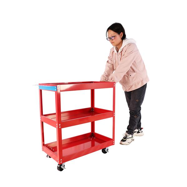 Tool Cart on Wheels, 3 Tier Rolling Mechanic Tool Cart, Heavy Duty Steel Utility Cart w/Lockable Wheels, 450 LBS Capacity Industrial Service Cart for Garage, Warehouse, Workshop (Bright Red)