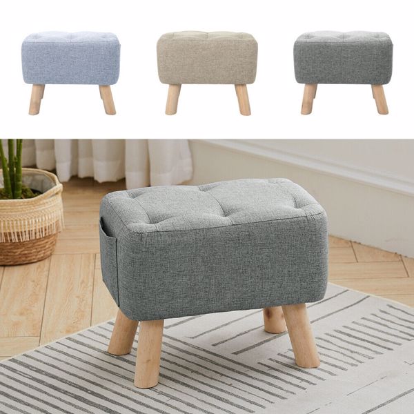 Linen Fabric Footstool Foot Rest Stool Pouffe Ottoman Seat Living Room Furniture