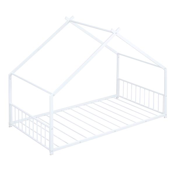 Twin Size Metal House Bed, White