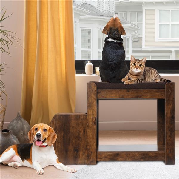 Pet Bunk Bed with Removable Step for Dogs and Cats, Multi-Level Bed Window Perch Seat Platform with Cushion and Cat Scratch Pad, Indoor Use