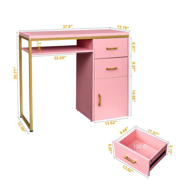 FCH pink particle board iron pipe 97*35*78cm 2 drawers and 1 door computer desk can be used in multiple scenes