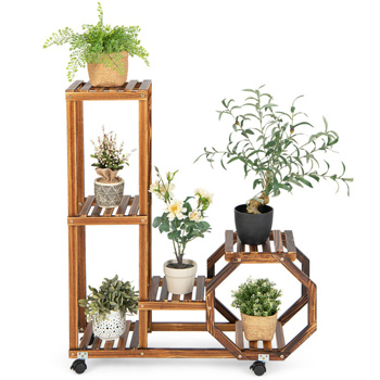 Wooden Plant Stand with Wheels 