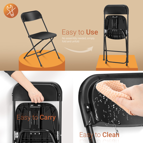 4pcs Injection Molding Classic Garden Plastic Folding Chair Black