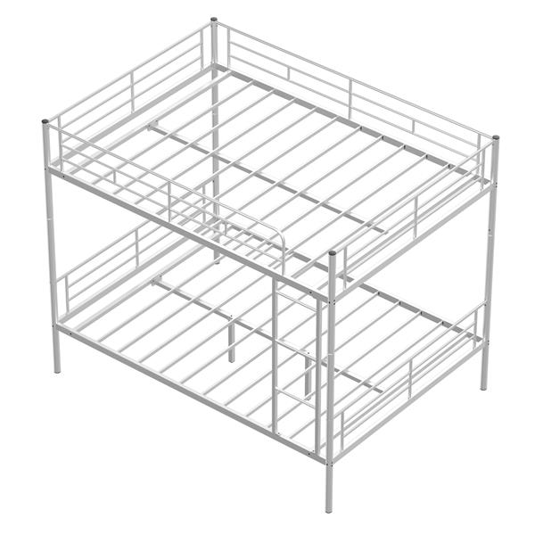 Metal Loft Bed Full Size, Heavy Duty Metal Loft Bed Frame with Dual Ladders & Safety Guardrail, No Box Spring Needed, Space-Saving Loft Bed for Juniors Teens Adults (silver)