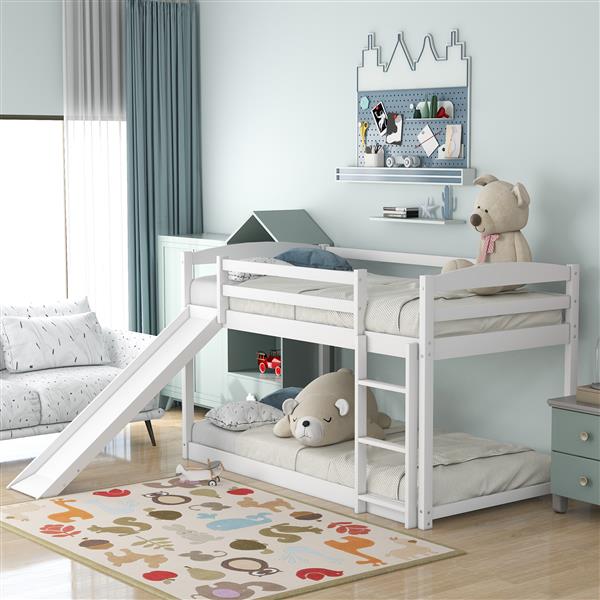 Twin over Twin Bunk Bed with Convertible Slide and Ladder , White