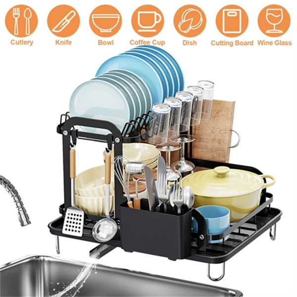 2-Tier 16.65x14.57x13.11in Dish Drying Rack for Kitchen Dish Rack with Drainboard Detachable Kitchen Drainer Organizer Set with Utensil Holder Bowl Rack Dish Rack（No shipment on weekends）