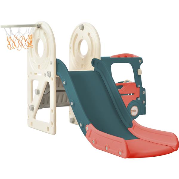 Kids Slide with Bus Play Structure,  Bus Toy with Slide for Toddlers, Bus Slide Set with Basketball Hoop