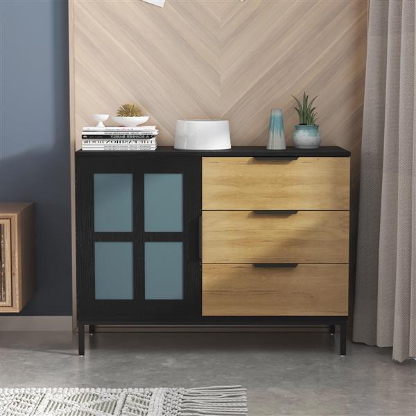 DRESSER CABINET BAR CABINET storge cabinet Glass door side cabinet lockersEmbedded metal handle can be placed in the living room, bedroom, dining room, black+brown