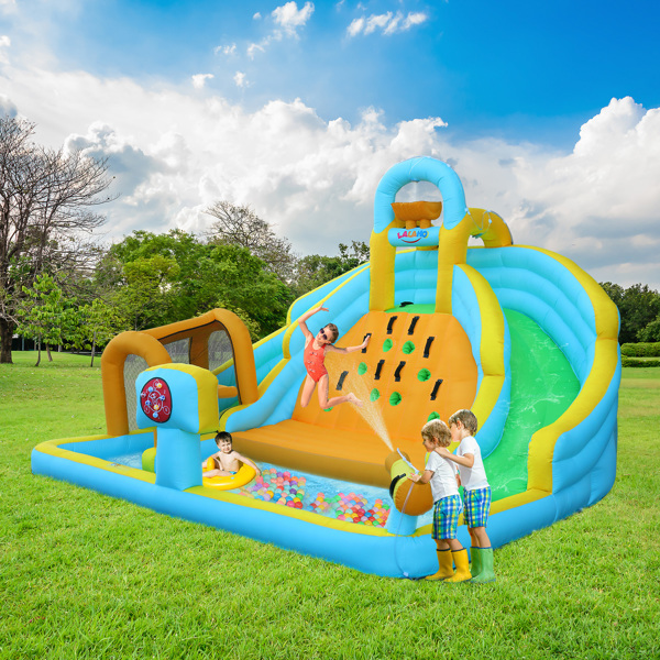 Inflatable castle for children with inflator 450W, slide, jump area, climbing wall, 395 x 350 x 260 cm