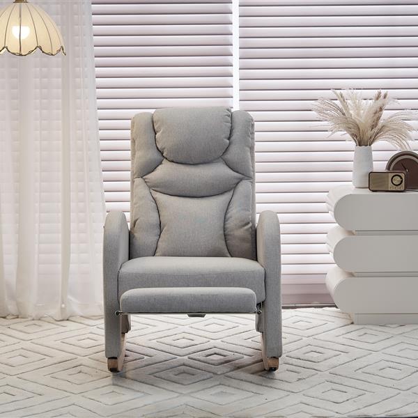 052- Cotton Linen Fabric Nursery Rocking Chair With Adjustable Footrest,Light Gray