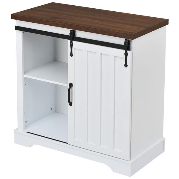 Bathroom Storage Cabinet, Freestanding Cabinet, Sliding Barn Door, Thick Top, Adjustable Shelf, White and Brown