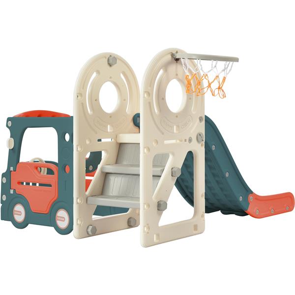 Kids Slide with Bus Play Structure,  Bus Toy with Slide for Toddlers, Bus Slide Set with Basketball Hoop