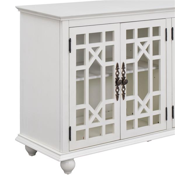 Sideboard with Adjustable Height Shelves, Metal Handles, and 4 Doors for Living Room, Bedroom, and Hallway (Antique White)