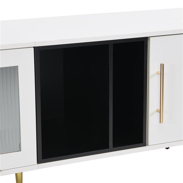 Stylish TV Stand with Golden Metal Handles&Legs, Two-tone Media Console for TVs Up to 80", Fluted Glass Door TV Cabinet with Removable Compartment for Living Room, White